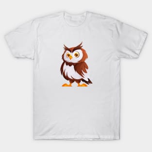 Brown and White Owl Illustration T-Shirt